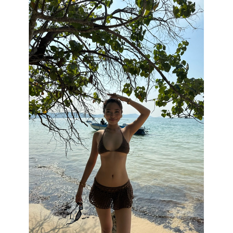 Set bikini len Nâu + chân váy lưới (3 món)sẵn | BigBuy360 - bigbuy360.vn