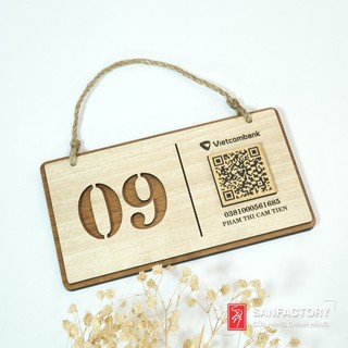 Bảng gỗ QR code ngân hàng, QR code wifi kết nối, QR menu..+ đánh số bàn treo tường, dán tường, để bàn