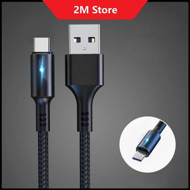 Cáp Sạc Nhanh 5A Cổng Micro USB, Type C, Sạc Cho I.P Dài 1.2M Có Đèn LED Báo Hiệu