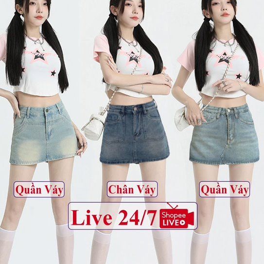 Chân Váy Jeans Dáng Ngắn Có Túi Trước Madela, Quần Giả Váy Jean Ôm Body Tôn Dáng