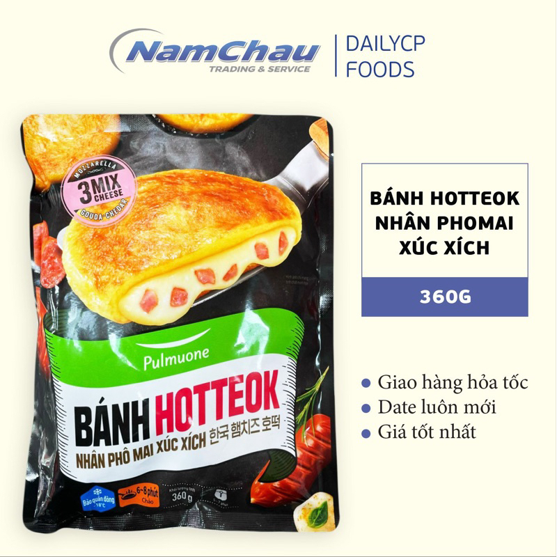 Bánh xếp Hotteok nhân phô mai xúc xích Hàn Quốc 360g (6 cái), bánh nếp nhân phô mai mozzarella Pulmuone [HN giao hỏa tốc]