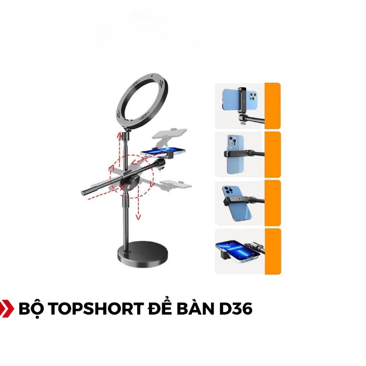 Bộ Topshort D36 để bàn quay video kèm đèn live stream hàng cao cấp