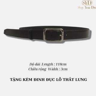 Thắt Lưng da bò nhập khẩu dây lưng 3cm, hợp kim cao cấp, mặt da đen, tặng kèm đinh đục lỗ - SYD LM24