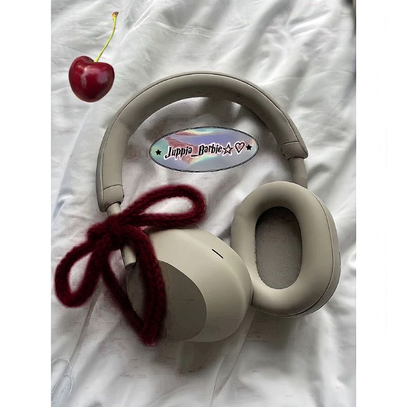 Dây nơ Đỏ Retro thắt headphone Y2k☆