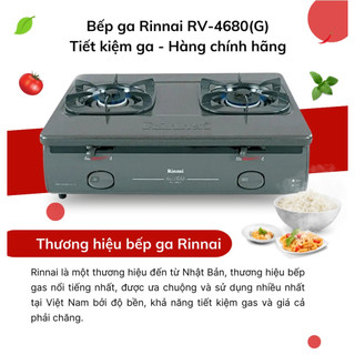 Bếp gas Rinnai RV-4680G ✅ Măt men, Đánh lửa IC (Pin) Cảm ứng ngắt gas