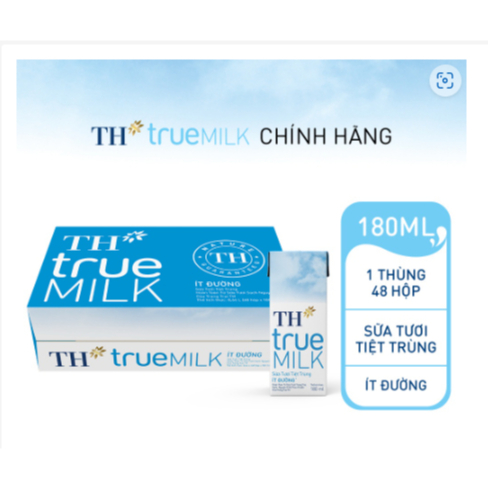 Thùng 48 hộp sữa tươi tiệt trùng ít đường TH True Milk 180ml (180ml x 48)