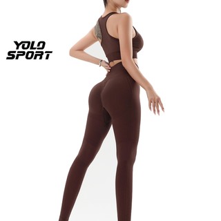 Bộ Quần Dài Legging Áo Bra Nữ Tập Gym Yoga Aerobic Thể Thao Vải Dệt Kim Cao Cấp Thấm Hút Thoáng Mát - YOLO SPORT