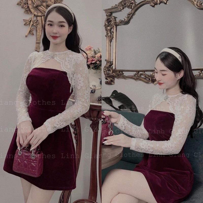 đầm nhung tay ren