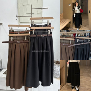 𝗟𝗔 𝗖𝗛𝗔𝗥𝗠𝗘́ |chân váy dạ xếp li dài kèm belt 9026