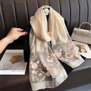 Khăn choàng cổ lụa tơ thêu tay họa tiết sang trọng đẳng cấp _ miuna