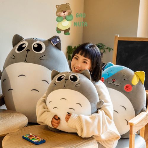 Gấu Bông Mèo TOTORO Xám Ngồi Cao Cấp NUTA