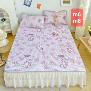 Chiếu điều hòa cao su non gồm ga điều hòa kích thước 1m4 1m5 1m6 1m8  kèm 2 áo gối mẫu khủng long xám