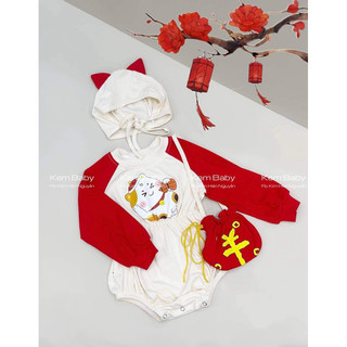 Mèo thần tài màu đỏ suit + nón