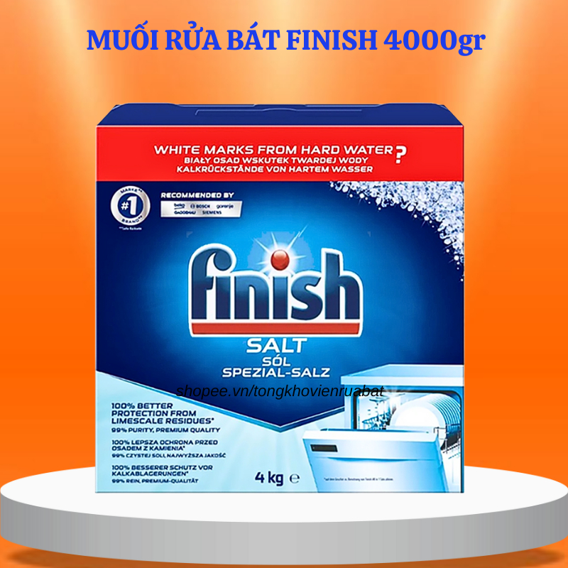 Muối rửa bát Finish 4kg, Muối rửa chén finish, Muối finish cho Máy rửa bát, Muối làm mềm nước Finish