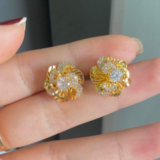  Bông tai hoa mai đính đá cz nhân tạo trắng vàng KAMI trang sức sỉ BM34 