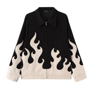 Burning Flame Jacket - Áo khoác  hoạ tiết lửa trắng vải nhung tăm unisex streetwear