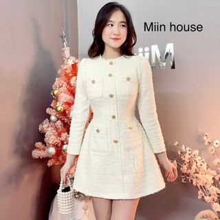 Váy dạ cổ tròn tua rua 4 túi
