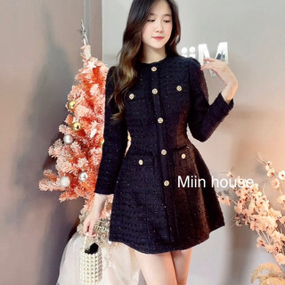 Váy dạ cổ tròn tua rua 4 túi
