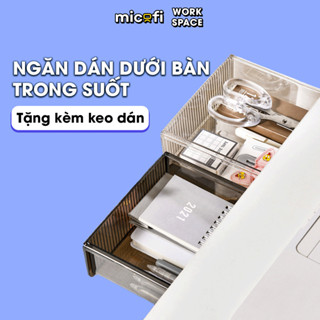 Ngăn Kéo Dưới Bàn Micofi Bằng Nhựa Trong Suốt, Hộp Ngăn Kéo Đựng Bút Không Cần Đục Lỗ, Hộc Dán Ngăn Bàn Mini