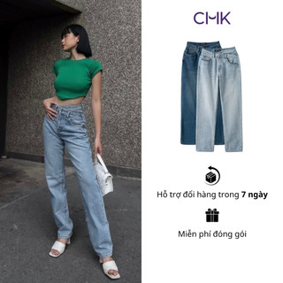 Quần jean ống rộng nữ CHICMONKI lưng đắp chéo - CMJ1196