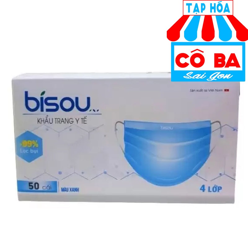 Khẩu Trang Y Tế Bisou 4 Lớp Cao Cấp Đủ Màu - Xanh - Trắng - Vàng - Hồng