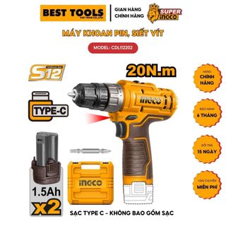 Máy khoan pin ingco cdli12202, khoan gỗ, khoan sắt, tháo mở vít, máy khoan 12v
