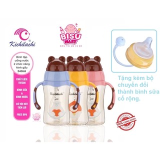 Bình uống nước ống hút 2 in 1 Trittan Kichi 240ML tặng Bộ cổ núm vú cổ rộng