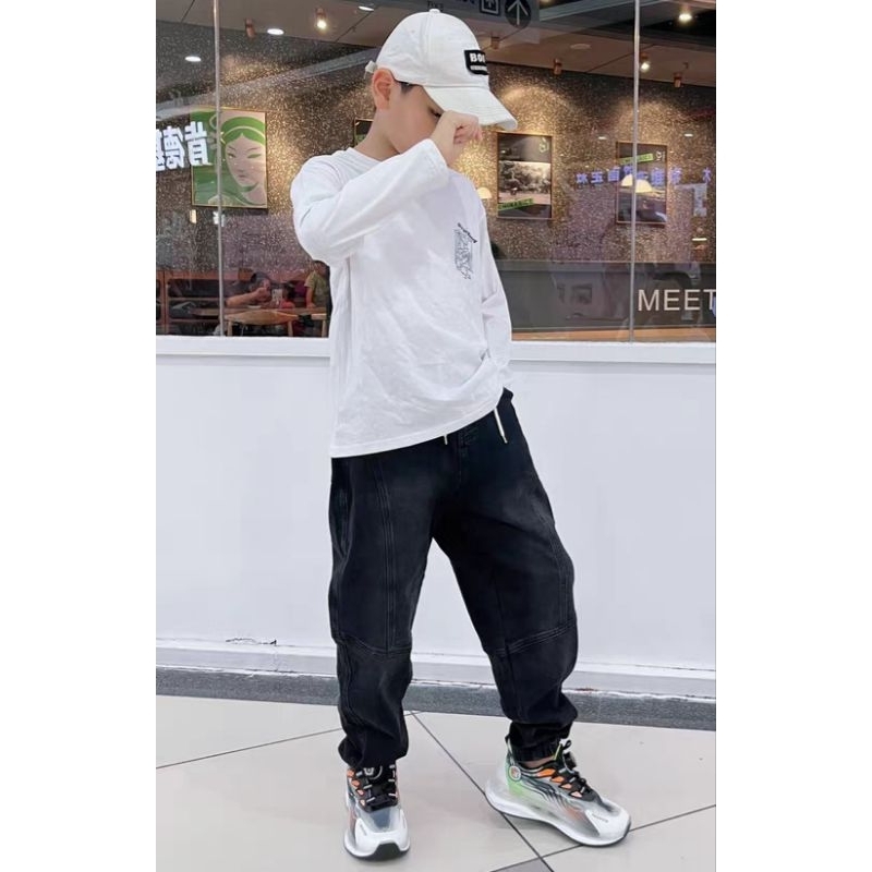 Quần jean dài bé trai 20-55kg, quần bò túi hộp vải mềm co giãn