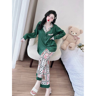Đồ bộ bigsize 55-90kg lụa xước lá bài xanh tay dài