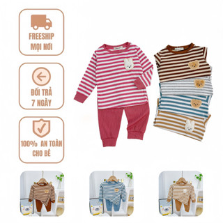Bộ Quần Áo Dài Tay Thu Đông Cho Bé Trai Bé Gái 8-18kg Bé Xinh Shop  Bộ Len Tăm Thu Đông Cho Bé Trai Gái SỌC GẤU THỎ