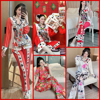Bộ Pijama Tết Đồ Bộ Lá Bài Tứ Sắc Hoa Tươi Tắn Rực Rỡ Xuân Sang Hot Trend