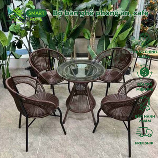 Bộ bàn ghế cafe phòng ăn giả mây khung thép sang trọng cao cấp/HCM