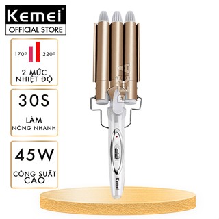 Máy uốn tóc chuyên nghiệp Kemei KM-1010 tiện lợi với 3 trục uốn dùng uốn xoăn,uốn lọn, gợn sóng