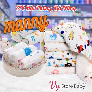 Khăn sữa, khăn tay Manny cho bé, Set 5 Khăn xô 6 lớp Organic, kích thước 30*30, siêu thấm hút