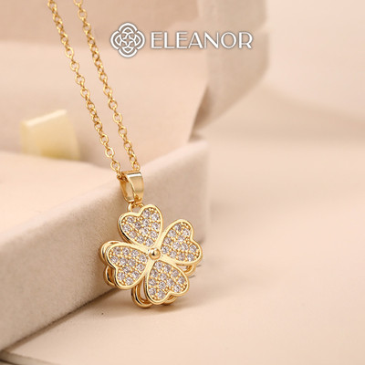Dây chuyền nữ titan Eleanor Accessories mặt xoay cỏ 4 lá vòng cổ đính đá phụ kiện trang sức 5887