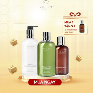 Combo Vijully Liệu trình giảm rụng tóc, 1 chai dầu gội 350ml +1 chai dầu xả 350ml+1 chai tinh dầu bưởi 150ml