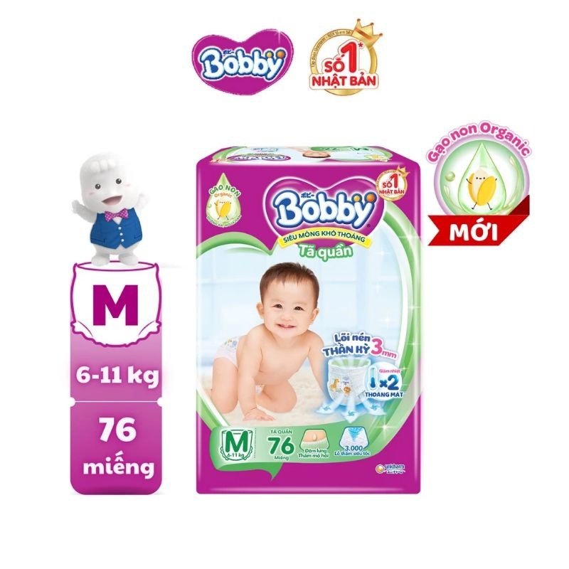 Bỉm Bobby DÁN/QUẦN/ MIẾNG LÓT size NB70.S80, M76, L68, Xl62, Xxl56, NB1
