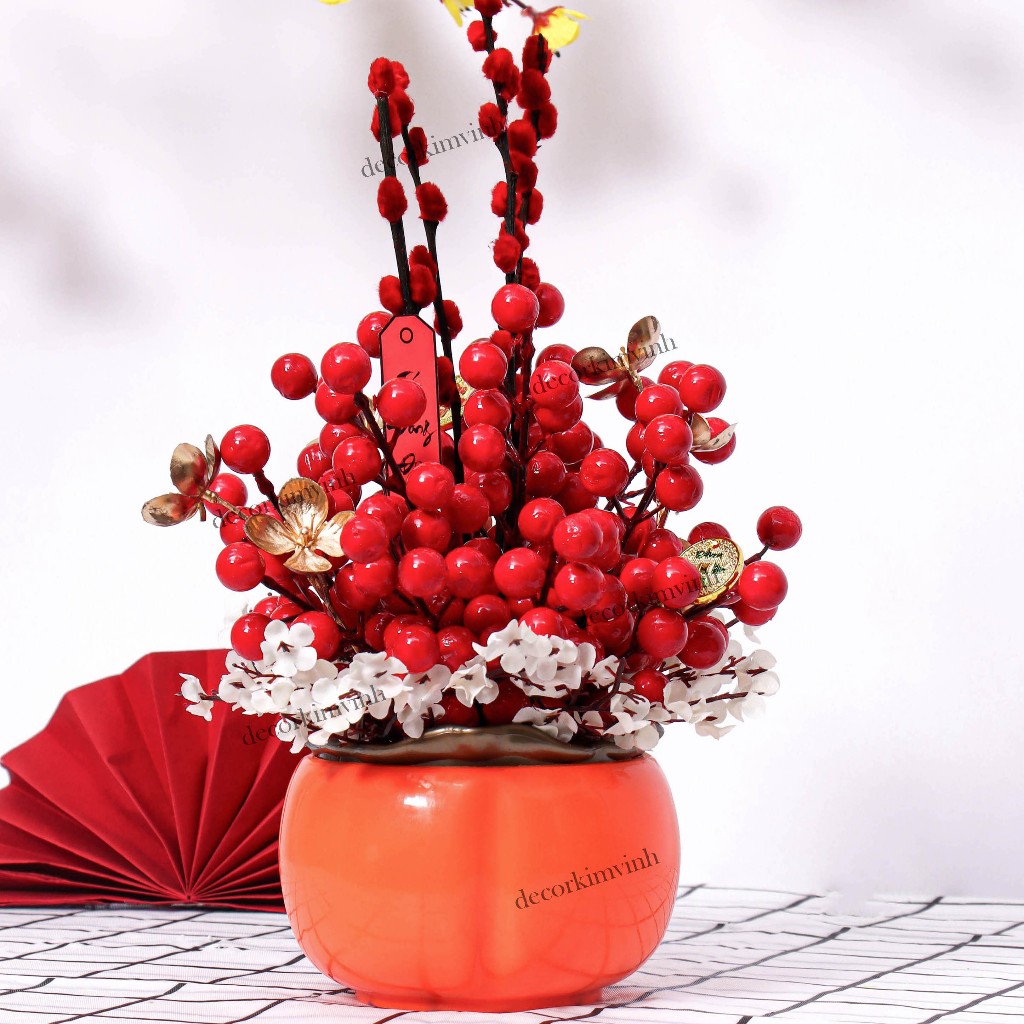 Chậu Đào Đông Trang Trí TẾT A40 Chậu Cam May Mắn Tài Lộc – Handmade