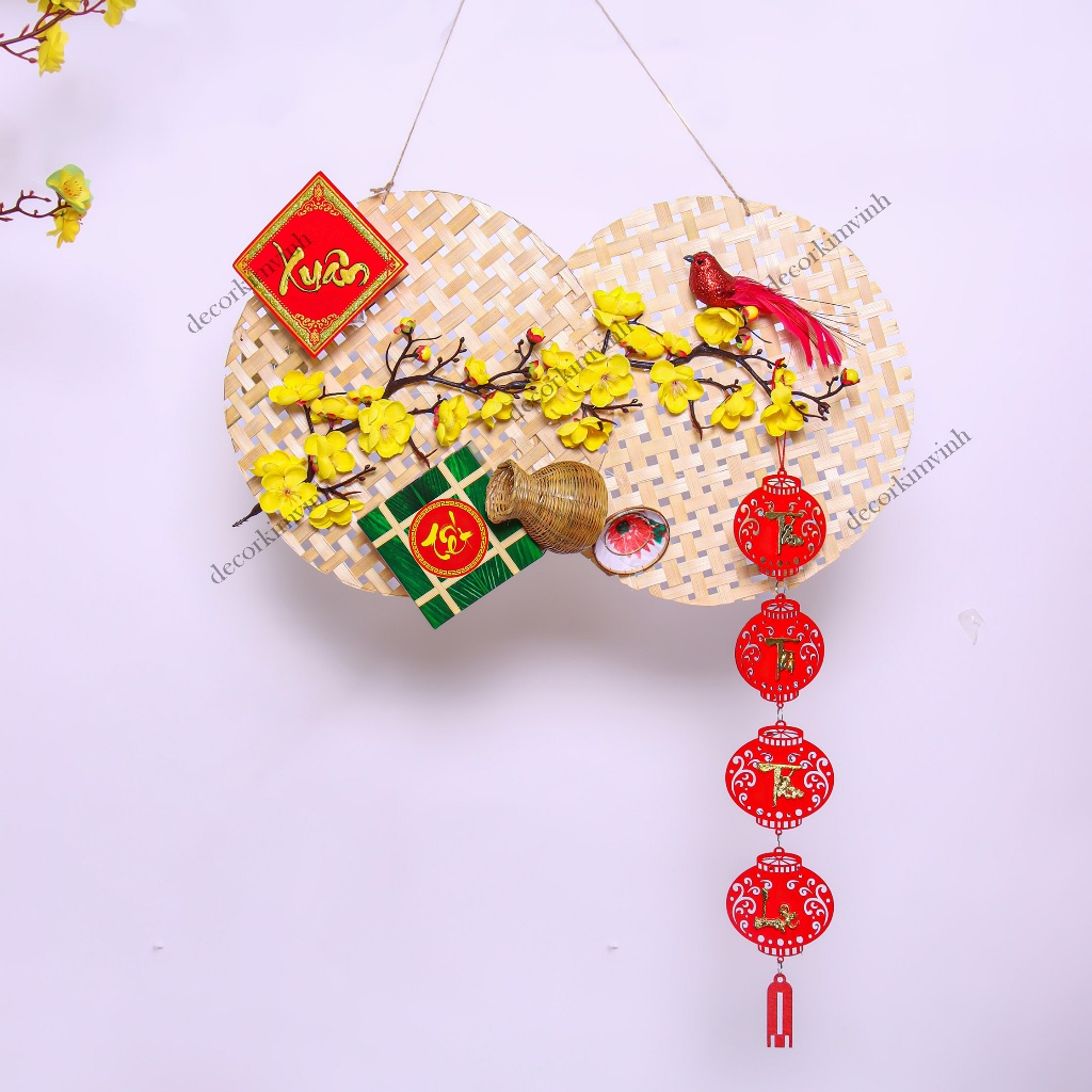 Mẹt Hoa Tết MET17 Mẹt Tết Chữ Lắc Pin Kèm Đèn, Mẹt Hoa Trang Trí Tết Xuân
