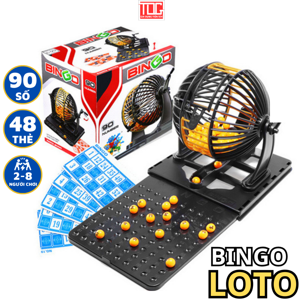 Đồ Chơi Vòng Quay Loto Bingo Cho Bé Máy Xổ Số Lô Tô 90 Bóng 48 Thẻ Dò Chất Liệu Cao Cấp Cho Cả Nhà Chơi