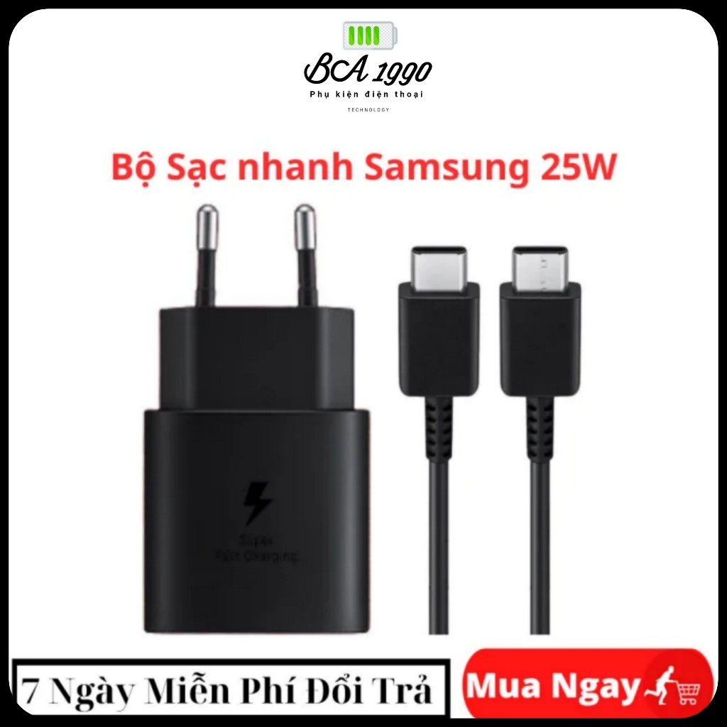 Bộ sạc nhanh Samsung 25W Sạc siêu nhanh củ sạc samsung 25w và cáp sạc samsung Type C dài 1m
