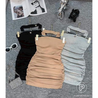 Đầm ống kèm cho kẻ đính logo 💋💋💋Q888 Đầm kiểu yếm ngược ôm body đính logo chà nèo nhỏ nhúm sườn cực sexy