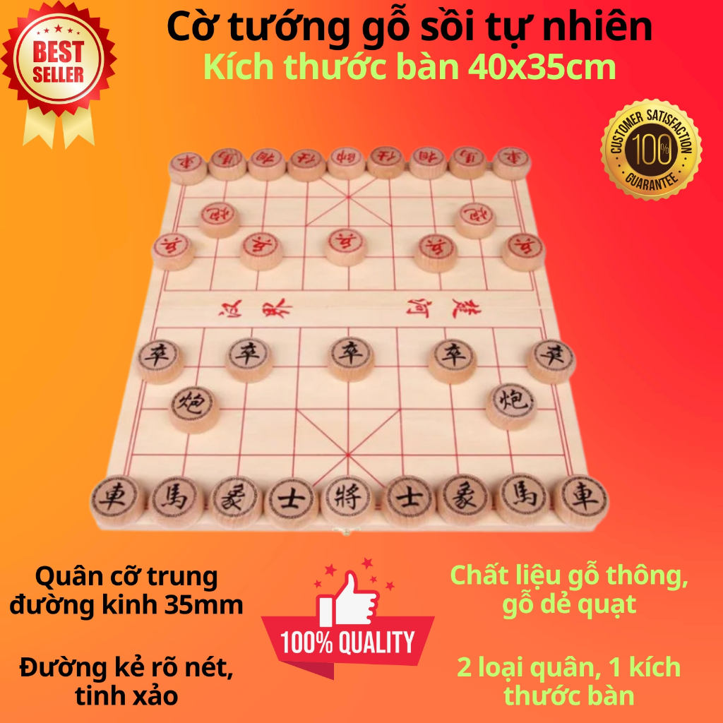 Bộ cờ tướng gỗ cao cấp - Bàn cờ tướng 40 x 35 cm - Có bàn là hộp đựng cờ - Chọn size quân cờ