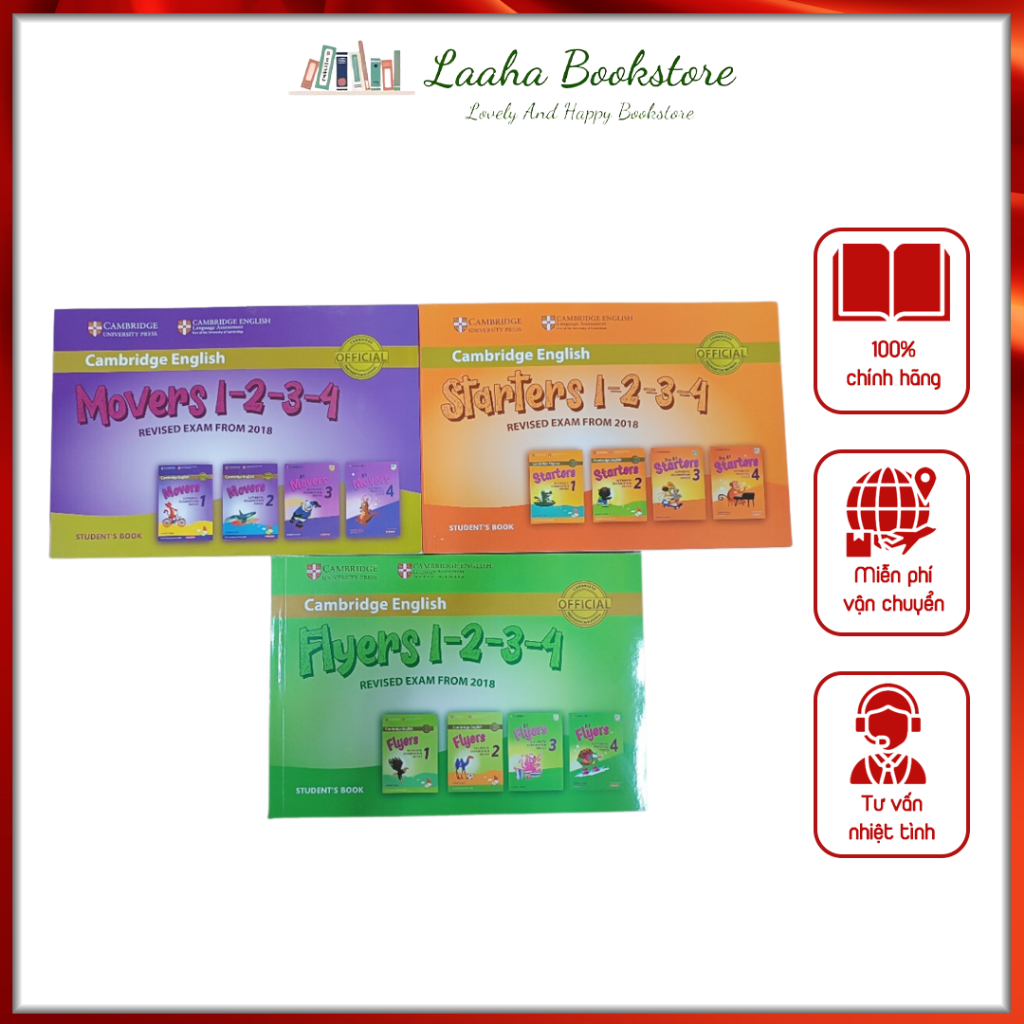 Sách - Cambridge Bao Gồm Starters in gộp 1234, Flyers in gộp 1234, Cambridge Movers in gộp 1234, Flyers in gộp 123