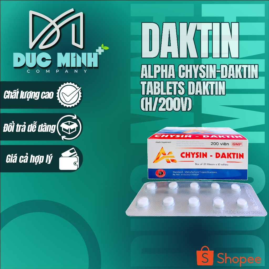 Alpha chysin-Daktin Tablets giảm đau các triệu chứng sưng tấy, phù nề (hộp/200v)