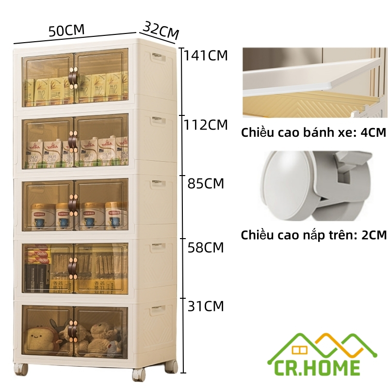 [50CM]Tủ Đựng Đồ Gấp Gọn Có Bánh Xe 360° Tủ Nhựa Lắp Ghép 5 Tầng Thông Minh Thùng Nhựa Đựng Đồ Đa Năng Đa Kích Thước