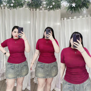 [Bigsize 60-90kg] Áo nhún eo tay ngắn nhũ ánh kim bigsize