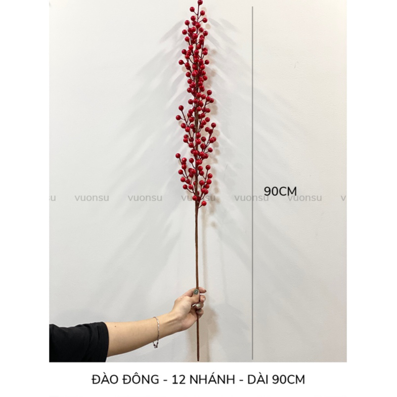 Cành đào đông đỏ 12 nhánh cành lựu trang trí tết hàng đẹp quả to - VS402