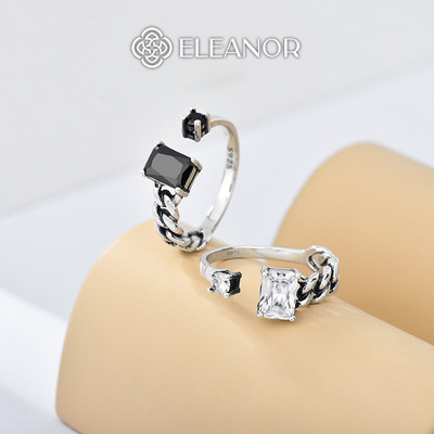 Nhẫn nữ hở bạc 925 Eleanor Accessories mặt vuông đính đá phụ kiện trang sức 5063