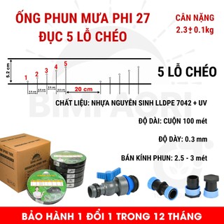Ống tưới phun mưa phi 27 - đục 5 lỗ chéo - 100m/cuộn